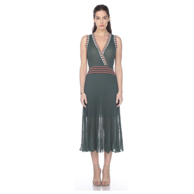 V-Neck Knit Crinkle Dress - Green